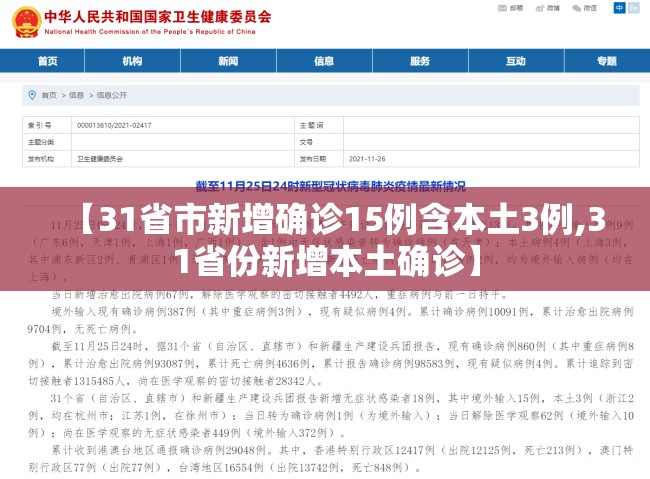【31省市新增确诊15例含本土3例,31省份新增本土确诊】